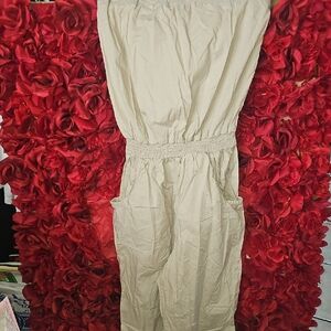 Chesley Light Tan Tube Top  Cropped Jumpsuit W Adj. Leg Size Large